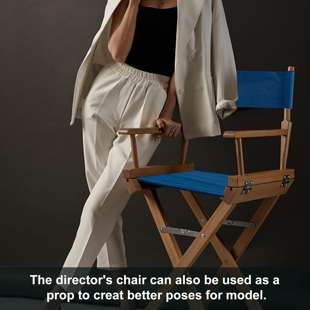 AHANDMAKER 1 Set Chair Replacement Canvas, Blue Casual Directors Chair Cover Kit Replacement Canvas Seat and Back with Wood Stick for Director Makeup Chair, 18.7x14.96/20.47x6.5 inch