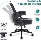 Big and Tall Office Chair, 500lbs Mesh Heavy Duty Ergonomic Desk Chair with Flip-up Armrests, Plus Size Wide Seat in PU Leather, 360 Swivel Computer Executive Task Chair for Home Office (Black)