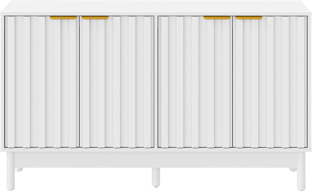 RoyalCraft White Buffet Cabinet with Storage, 55" Fluted Sideboard Buffet Cabinet with 100lbs Load Capacity, Modern Coffee Bar Cabinet with Solid Legs & Adjustable Shelves for Dining Room, Kitchen