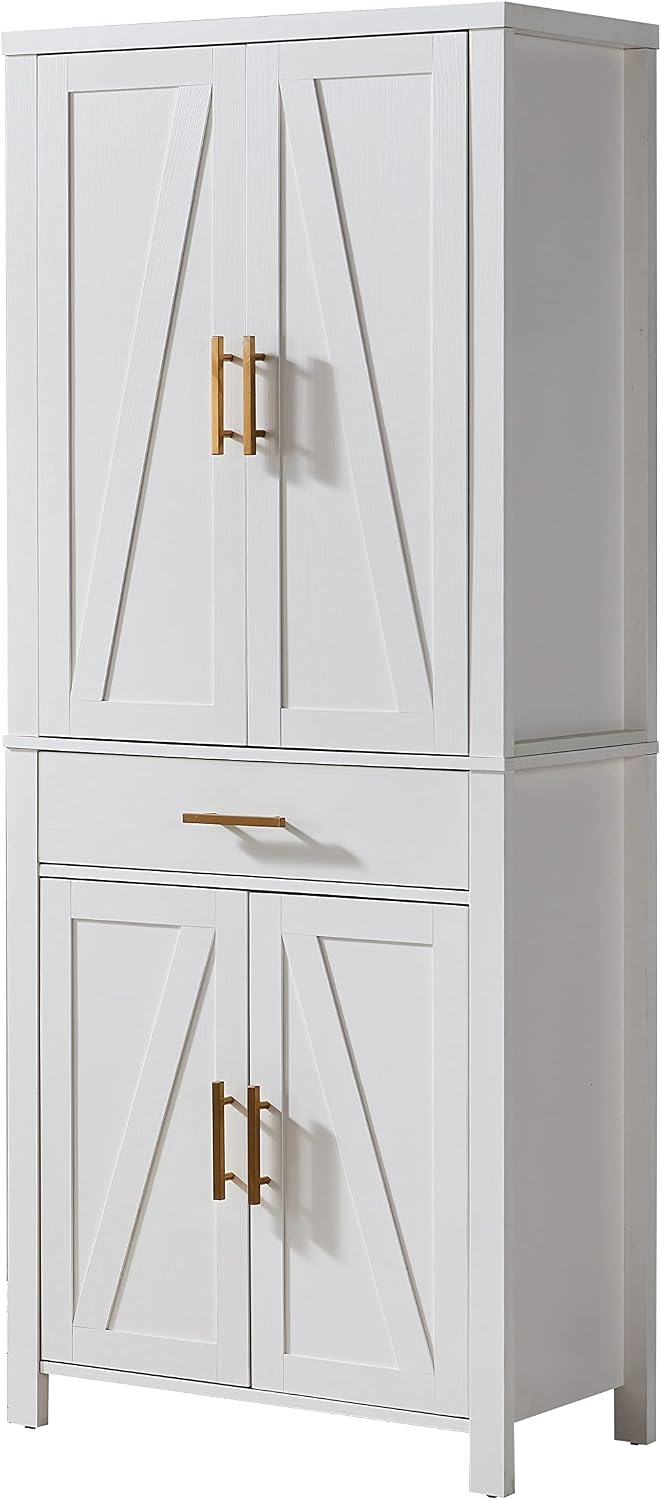 Kings Brand Furniture - 72" Freestanding Kitchen Pantry Storage Cabinet Cupboard with Doors Adjustable Shelves & Drawer, White