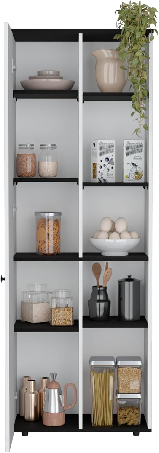 Kitchen Pantry Storage Cabinet with and Five Interior and Exterior Shelves