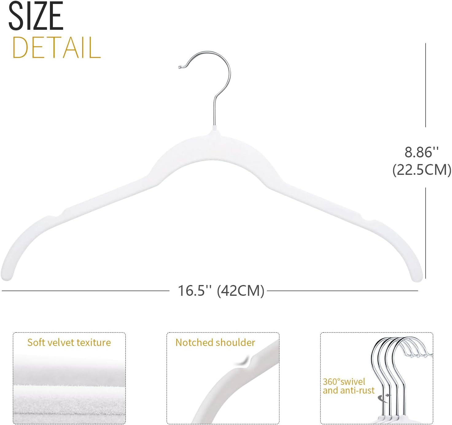 ManGotree Velvet Shirt Hangers for Women, 16.5'' Suit Hangers with Shoulder Groove, Non-Slip Dress Clothes Hanger for Coats, Tank Tops, Shirts, Blouses, Shorts (22 Pack, White)