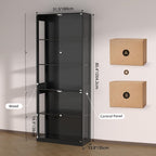 VOWNER 80'' Display Cabinet with Glass Door, 5-Tier Curio Cabinet for Collectibles Trophy, Glass Display Case with Human Body Sensor, 3 Color Lights, Bookcase Storage Cabinets for Living Room, Study