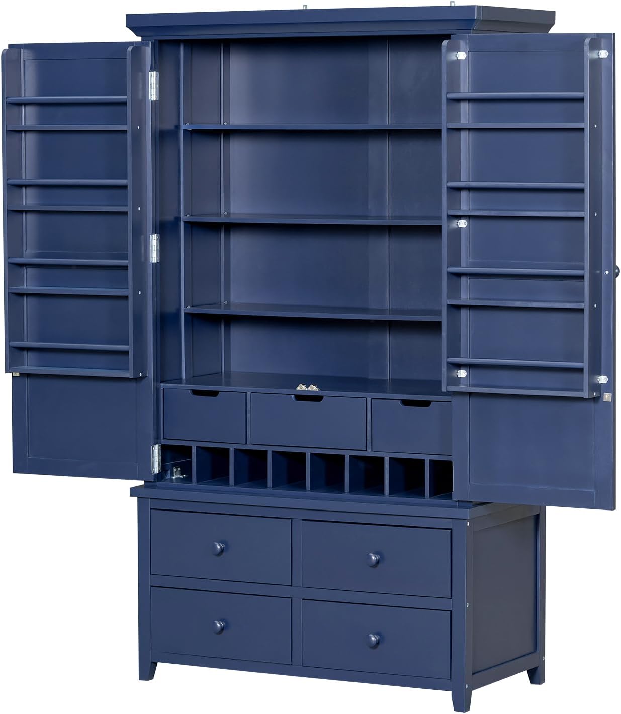 SOFTSEA 71” Kitchen Pantry with with 7 Drawers, 3 Adjustable Shelves, 8 Door Rack, Wood Storage Cupboard for Kitchen, Living Room, Blue