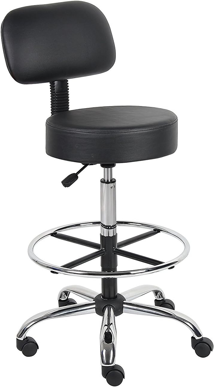 Nicer Interior Medical/Drafting Stool with Back Cushion Black