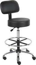 Nicer Interior Medical/Drafting Stool with Back Cushion Black