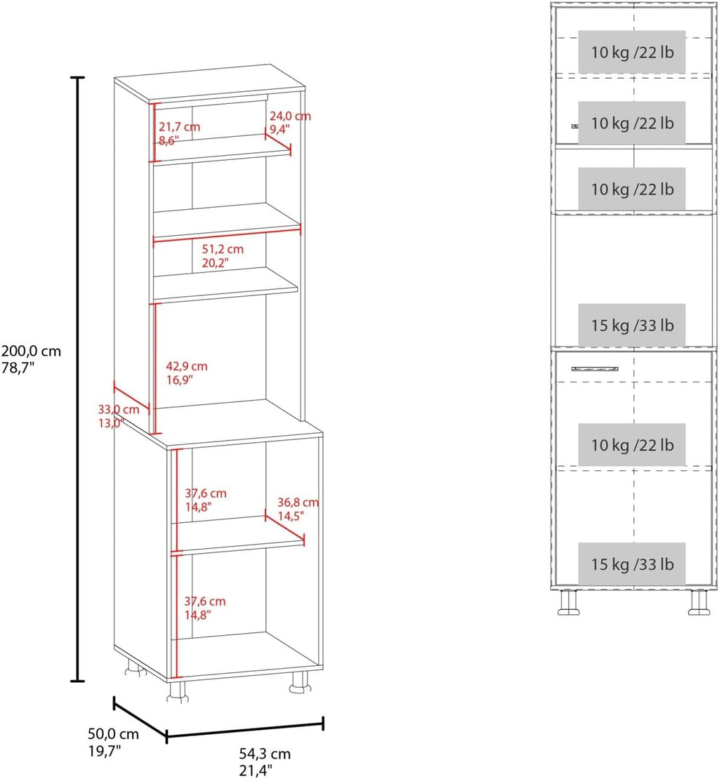 Kitchen Pantry Cabinet with Two Doors, Open Middle Shelf and Upper Storage, White,for Kitchen