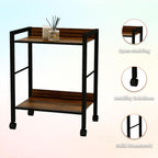 Rolling Side Table & Nightstand, 2-Tier Industrial End Table with Wood Shelves on Wheels, Mobile Sofa Table, Rustic Walnut Small Storage Cart for Living Room, Bedroom, Office.Brown