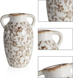 Vintage Ceramic Vase with Handles, 9.45 Inch Crackle Glaze Floral Pattern Vase, Rustic Farmhouse Decorative Flower Vase for Table Centerpieces, Boho & Chinoiserie Home Decor