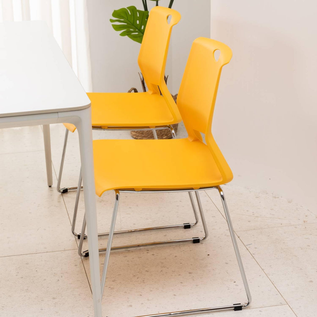 Waiting Room Pack of 4 Plastic Chairs for Office Guest & Reception, Stacking for Meeting Room, Office Lobby, Yellow