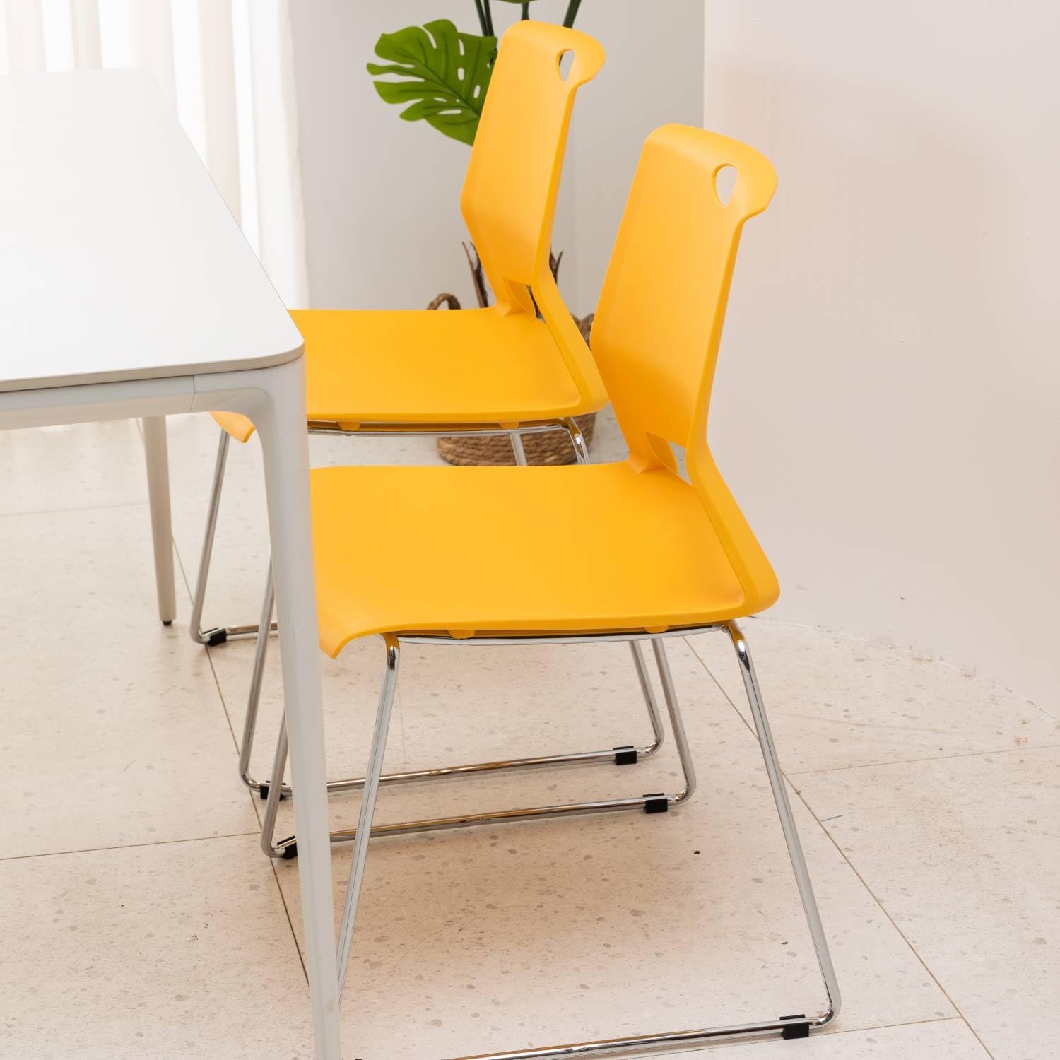 Waiting Room Pack of 4 Plastic Chairs for Office Guest & Reception, Stacking for Meeting Room, Office Lobby, Yellow