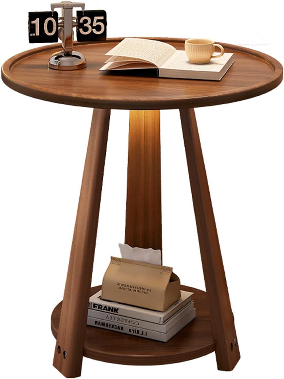 ZYFAB Round Storage End Table 2-Tier Small Wood Side Table Open Shelves Nightstand TV Tray Table for Living Room Bedroom Rustic Couch Table,B,40 * 40 * 60CM