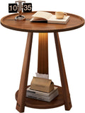 ZYFAB Round Storage End Table 2-Tier Small Wood Side Table Open Shelves Nightstand TV Tray Table for Living Room Bedroom Rustic Couch Table,B,40 * 40 * 60CM