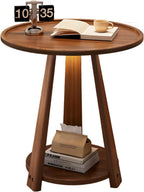 ZYFAB Round Storage End Table 2-Tier Small Wood Side Table Open Shelves Nightstand TV Tray Table for Living Room Bedroom Rustic Couch Table,B,40 * 40 * 60CM