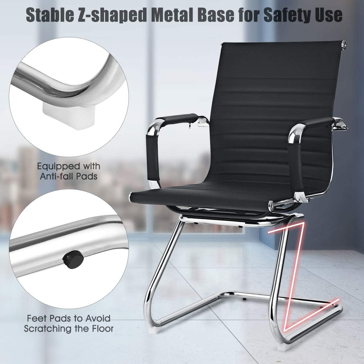 Giantex Office Reception Chairs Set - Guest Chairs, Conference Chair with Arm, Anti-Slip Foot Pads, PU Leather Home Office Chair for Meeting, Waiting Room, Lobby, Desk Chair No Wheels (Black, 8 Pack)