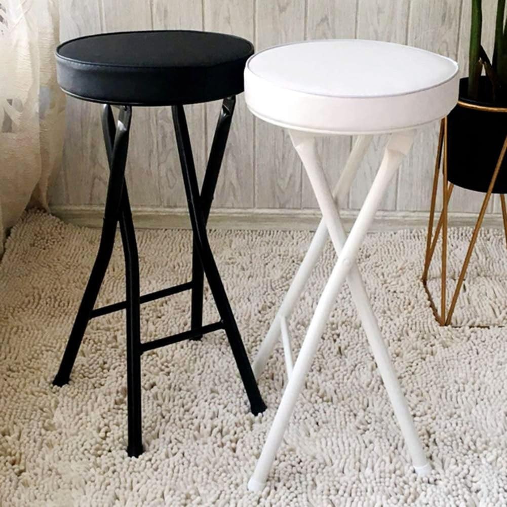 25 Inch Backless Folding Stool with Padded, with 220lb Capacity, for Kitchen or Rec Room, Portable Indoor Counter Bar Stools (Color : Black, Size : 63cm/25inch)