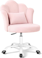 BestGlory Petal Vanity Chair with Wheels, 3.15" Extra Thick Comfy Makeup Chair, Adjustable Modern Swivel Armless Desk Chair for Girls Women, Aesthetic Small Office Chair for Bedroom Dorm, Pink