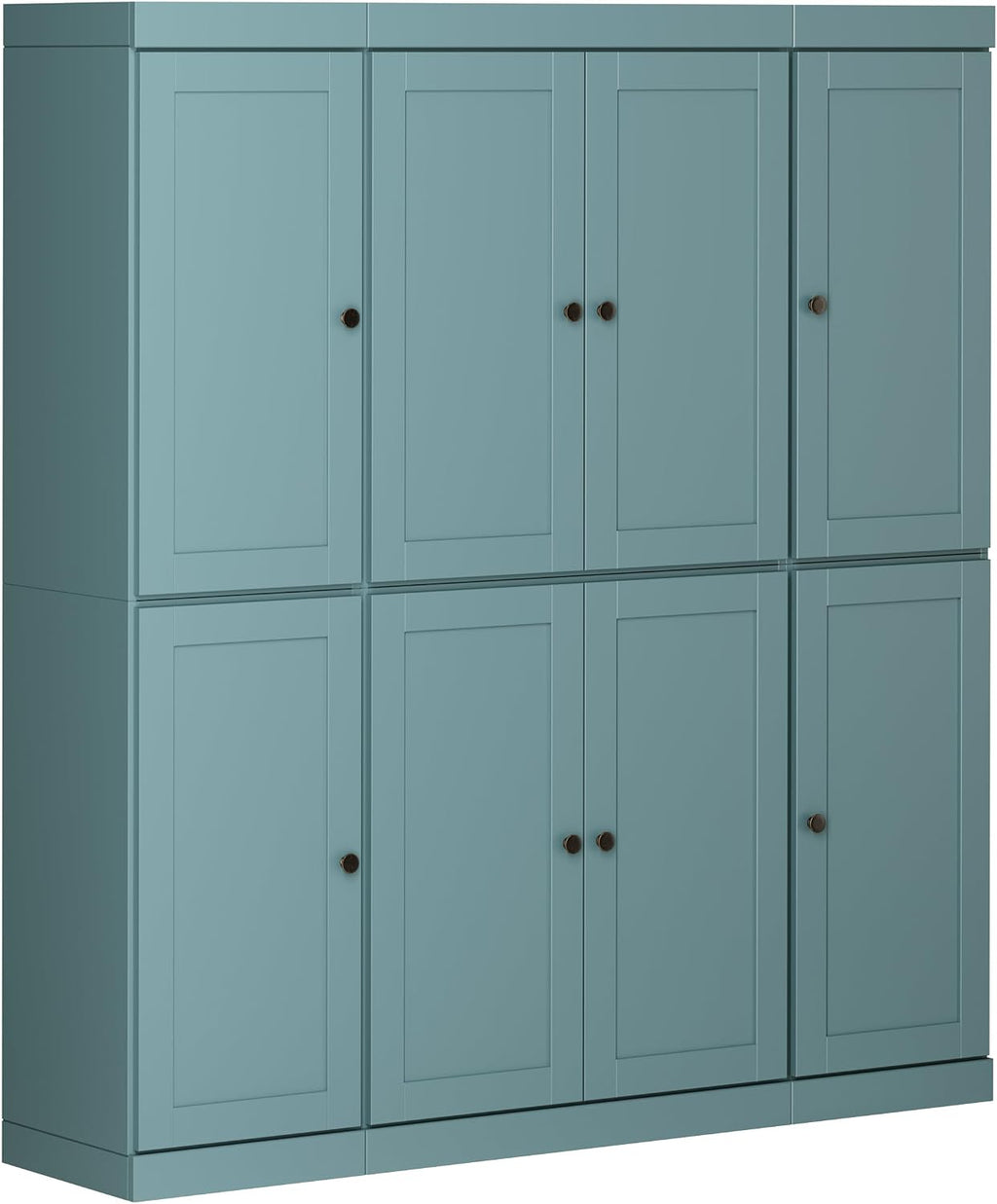 Palace Imports Solid Wood Pantry Cabinet - 71.5" Tall x 65" Wide - Wood Storage Cabinet w/ 8 Shaker Wooden Doors, 2 Drawers & 12 Adjustable Shelves - Aqua, Kitchen Cupboard, 100% Eco-Friendly Pine