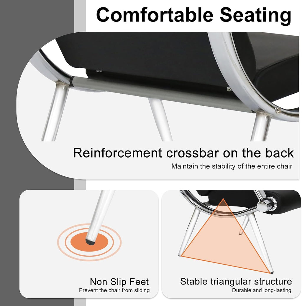 kinbor Waiting Room Chairs - 3 Seat Reception Bench Office Chair with Armrest, PU Leather Office Guest Seating Furniture for Salon Airport Hospital Bank, Black