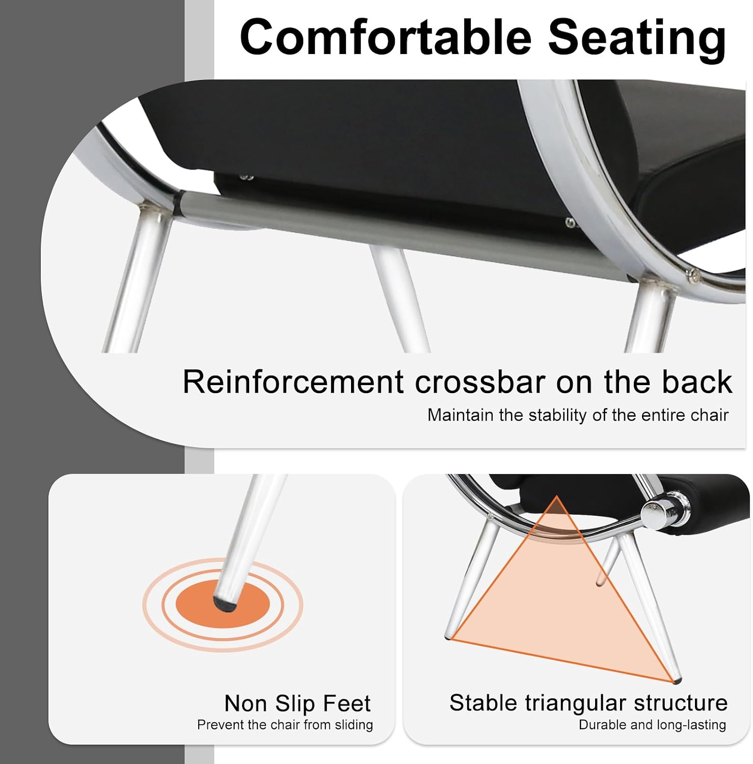 kinbor Waiting Room Chairs - 3 Seat Reception Bench Office Chair with Armrest, PU Leather Office Guest Seating Furniture for Salon Airport Hospital Bank, Black