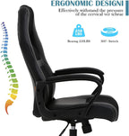 Executive PC Gaming Chair with Lumbar Support & Headrest - Ergonomic Leather Racer Task Chair for Home Office Gaming Room - Heavy Duty & Comfortable (Black)