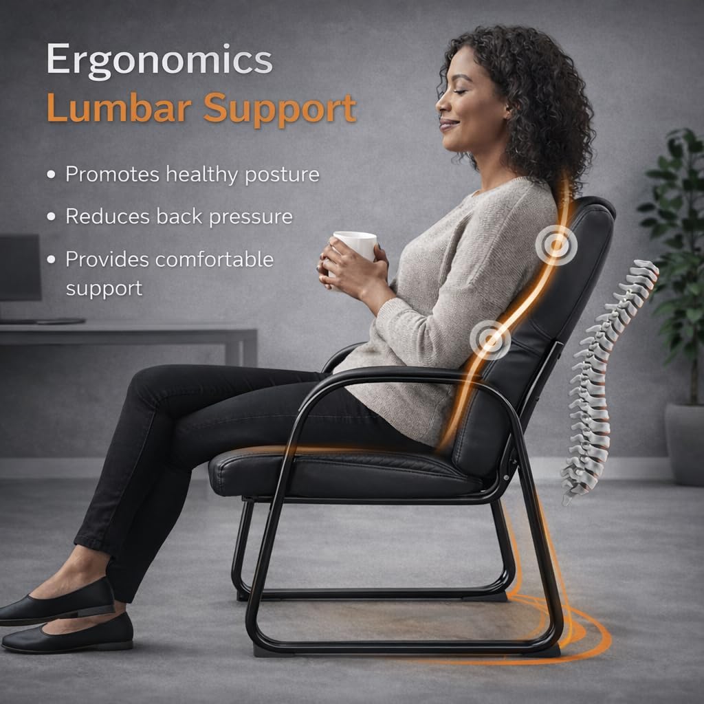 Office Guest Chair Set of 4, Leather Waiting Room Chair with Sled Base and Armrests, Reception Desk Chair No Wheels, Conference Room Chair for Office Lobby Clinic Home