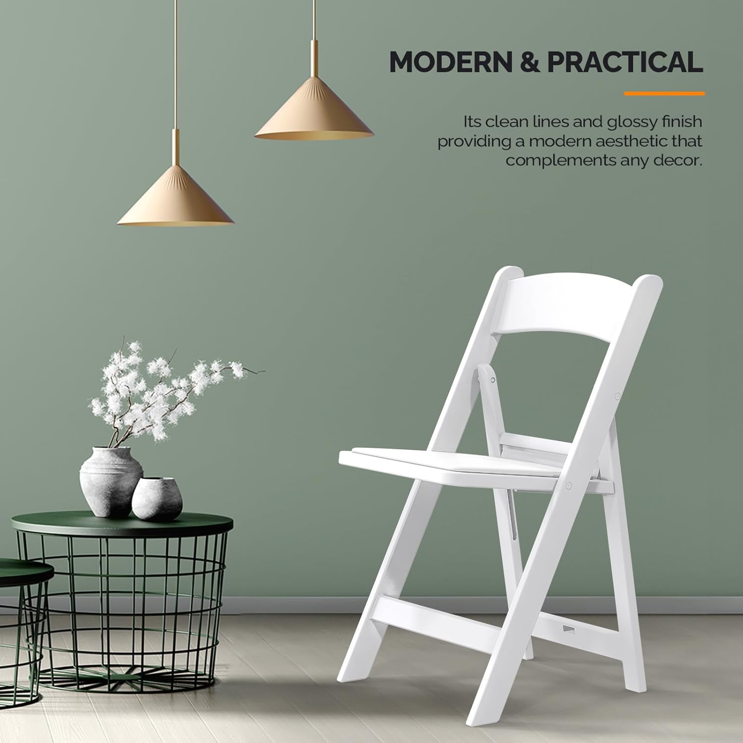 VINGLI Resin Folding Chairs with Cushion, Foldable Plastic Chair with Comfortable Padded Seats, Perfect for Event Party Indoor Outdoor, White, 8 PC