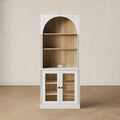 CHIC HOUSE Monos 77" Tall Arched Bookcase with Acrylic Doors, Storage Cabinet with Hutch, Fluted Display Accent Cabinet with Shelves, Modular Buffet Sideboard Coffee Bar for Living Room, White