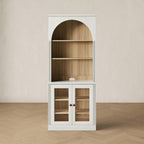 CHIC HOUSE Monos 77" Tall Arched Bookcase with Acrylic Doors, Storage Cabinet with Hutch, Fluted Display Accent Cabinet with Shelves, Modular Buffet Sideboard Coffee Bar for Living Room, White