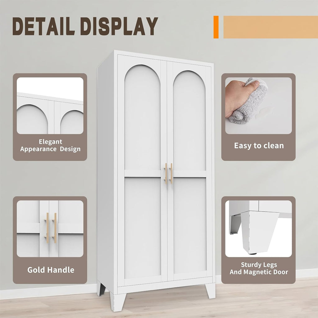 Metal Pantry Cabinet, Kitchen Pantry Storage Cabinets with 2 Door and Adjustable Shelves, Freestanding Cupboard for Kitchen, Dining Room