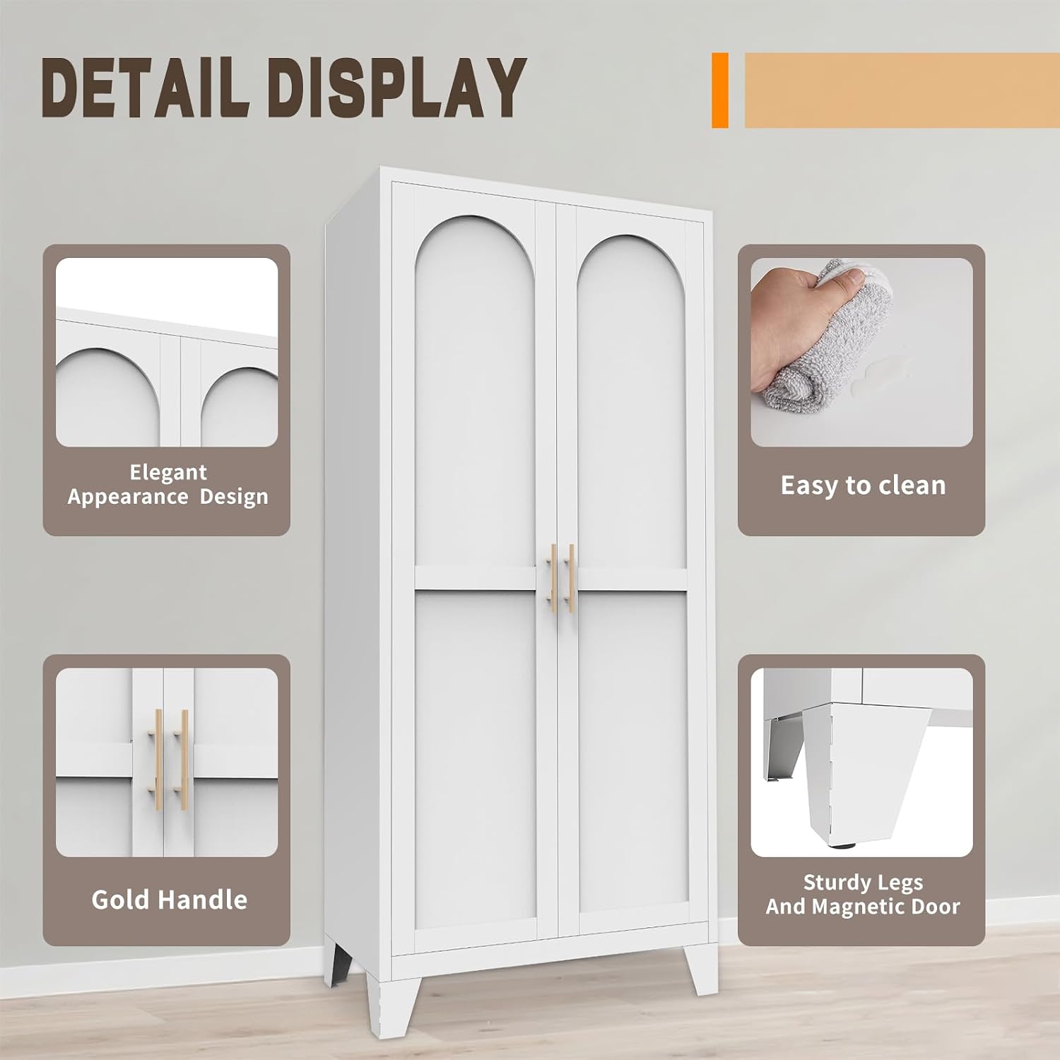 Metal Pantry Cabinet, Kitchen Pantry Storage Cabinets with 2 Door and Adjustable Shelves, Freestanding Cupboard for Kitchen, Dining Room
