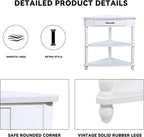 Small Corner Table with Drawer, Wood 3 Tier Triangle Side Table Corner Shelf Stand with 2 Open Shelves, Farmhouse Narrow Cabinet Organizer for Living Room, Small Spaces, Milk White