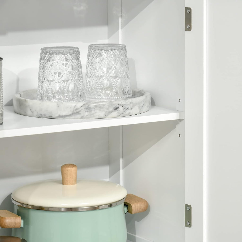 63" Small Buffet with Hutch, 4-Door Kitchen Pantry, Freestanding Storage Cabinet with Adjustable Shelf for Dining Room, Living Room, White,11.75 * 23.5 * 63.75