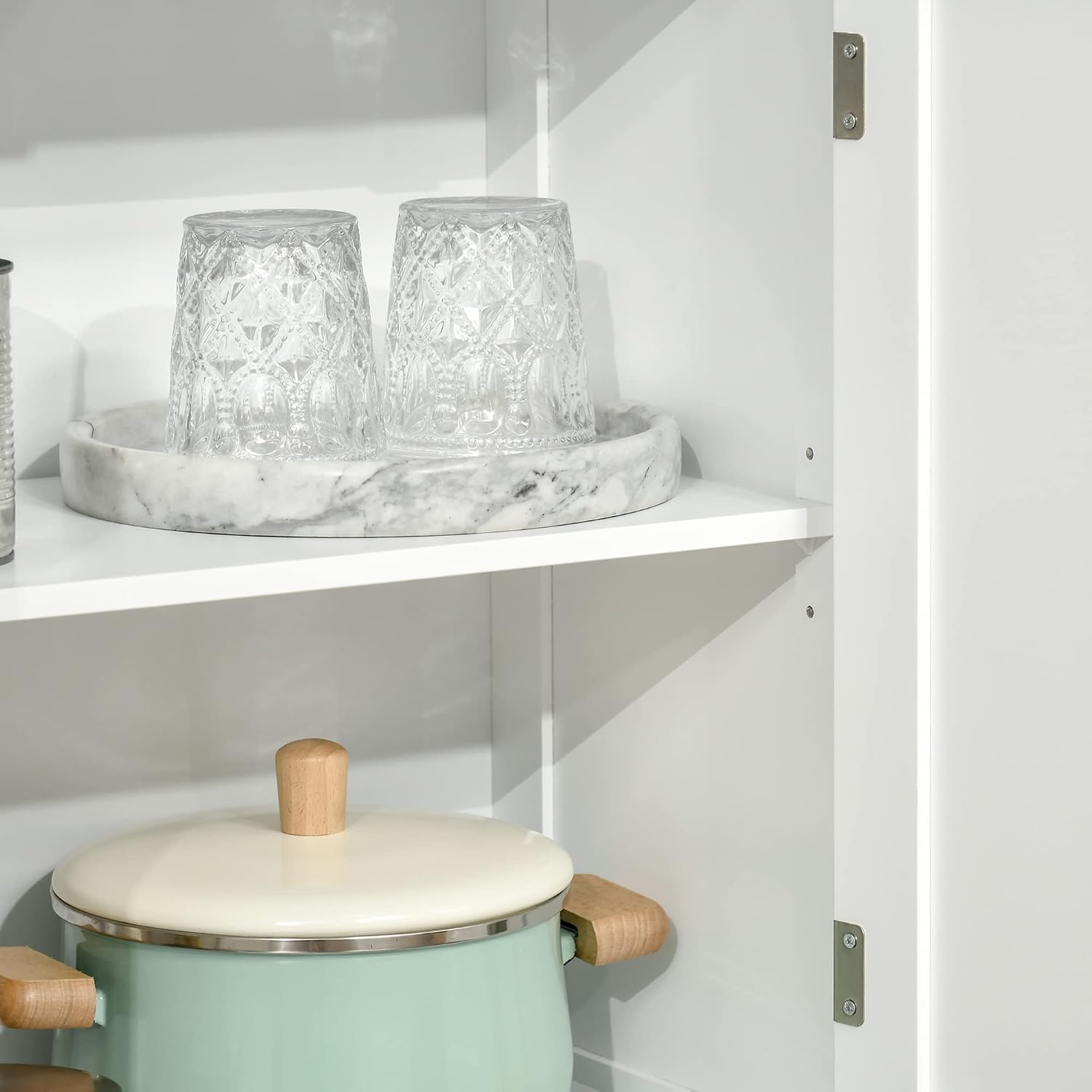 63" Small Buffet with Hutch, 4-Door Kitchen Pantry, Freestanding Storage Cabinet with Adjustable Shelf for Dining Room, Living Room, White,11.75 * 23.5 * 63.75
