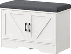 Sweetcrispy 28 Inch Storage Bench with Padded Cushion, Entryway Shoe Organizer Cabinet with 2 Doors and Adjustable Shelves for Hallway, Bedroom, Living Room, and Mudroom, White