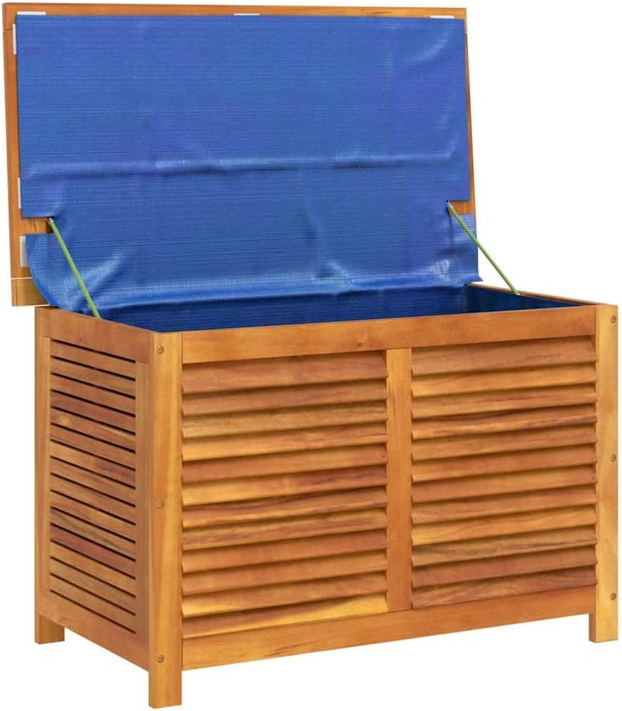 Garden Storage Box with Louver Solid Wood Acacia 35.4"x19.7"x22" Outdoor Patio Deck Cushion Container Bench for Backyard Pool Toy Organizer Weather Resistant