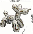 Creative Balloon Dog Wine Bottle Holder Doubles as Standalone Statue Decor and Bookend for Dog Lovers,Modern Decoration for Kitchen,Living Room,and Bar,Ceramic,Metallic Chrome Silver