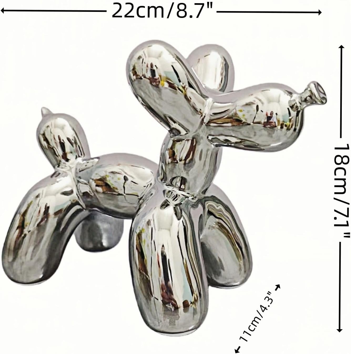 Creative Balloon Dog Wine Bottle Holder Doubles as Standalone Statue Decor and Bookend for Dog Lovers,Modern Decoration for Kitchen,Living Room,and Bar,Ceramic,Metallic Chrome Silver