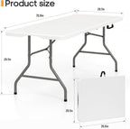 SKONYON 6ft Folding Table Heavy Duty 350 LBS Foldable Table with 18% Thicker HDPE Top Reinforced Steel Frame Portable Fold-in-Half Table Under 22 lbs for Outdoor Indoor Party Wedding Camping White