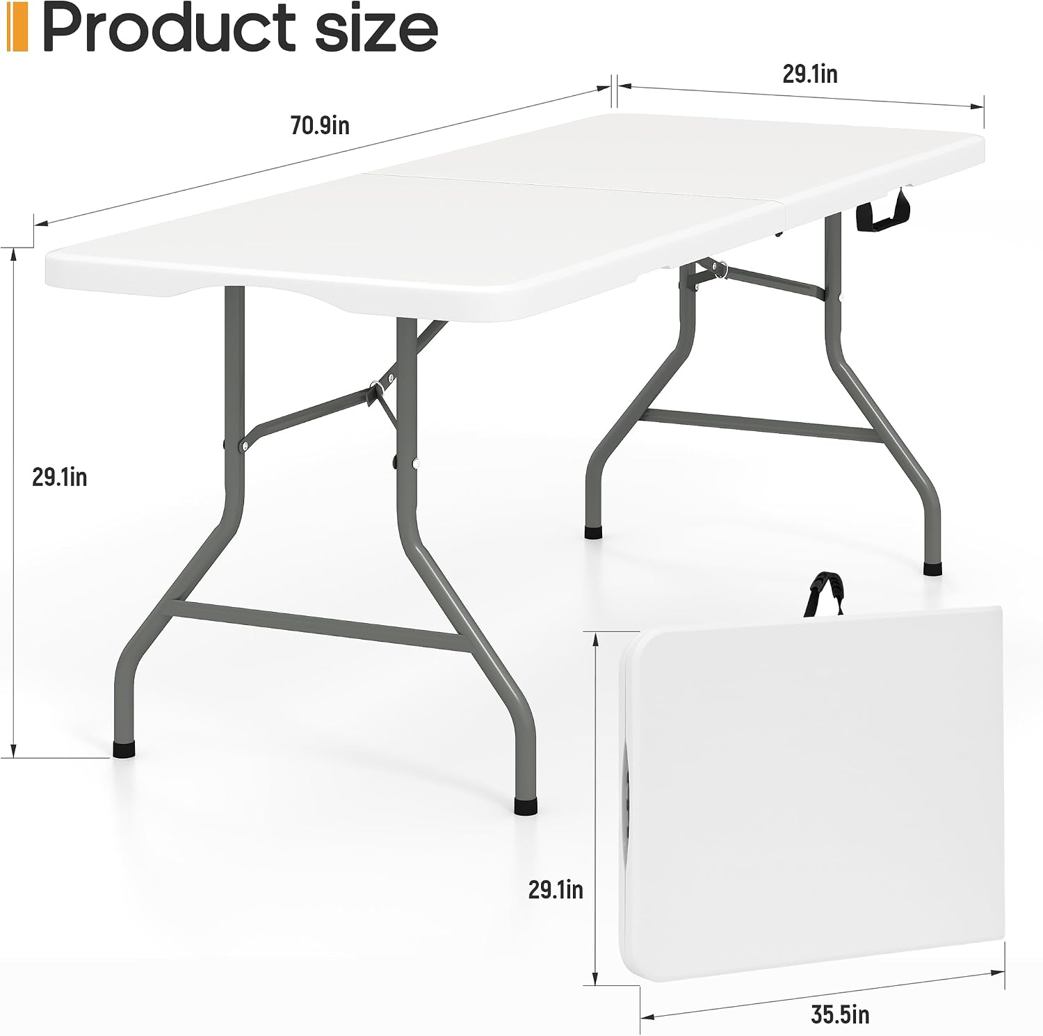 SKONYON 6ft Folding Table Heavy Duty 350 LBS Foldable Table with 18% Thicker HDPE Top Reinforced Steel Frame Portable Fold-in-Half Table Under 22 lbs for Outdoor Indoor Party Wedding Camping White