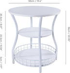 Round Side Table, 3-Tier Circular End Table with Storage Shelf,White Accent Sofa Table for Small Spaces,Round Corner Coffee Table for Living Room, Bedroom,19.6 inch Diameter