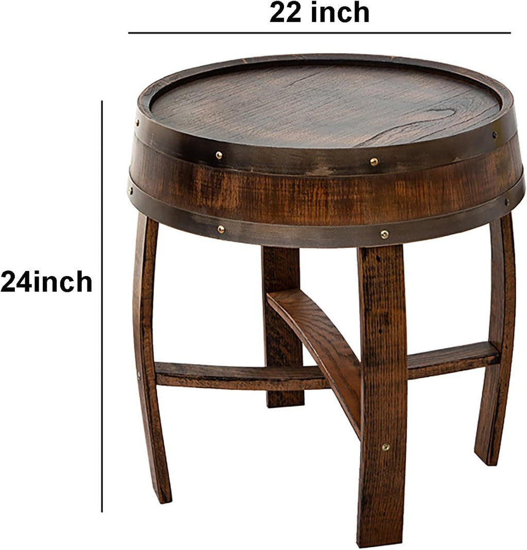 Rustic Oak Whiskey Barrel End Table, 24" Tall x 22" Wide, Brown