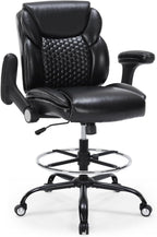 Drafting Chair, Tall Office Chair with Adjustable Armrests Mid-Back Standing Desk Chair with Footrest Ring, PU Leather High Executive Desk Chair Counter Height Office Chair for Home and Office, Black