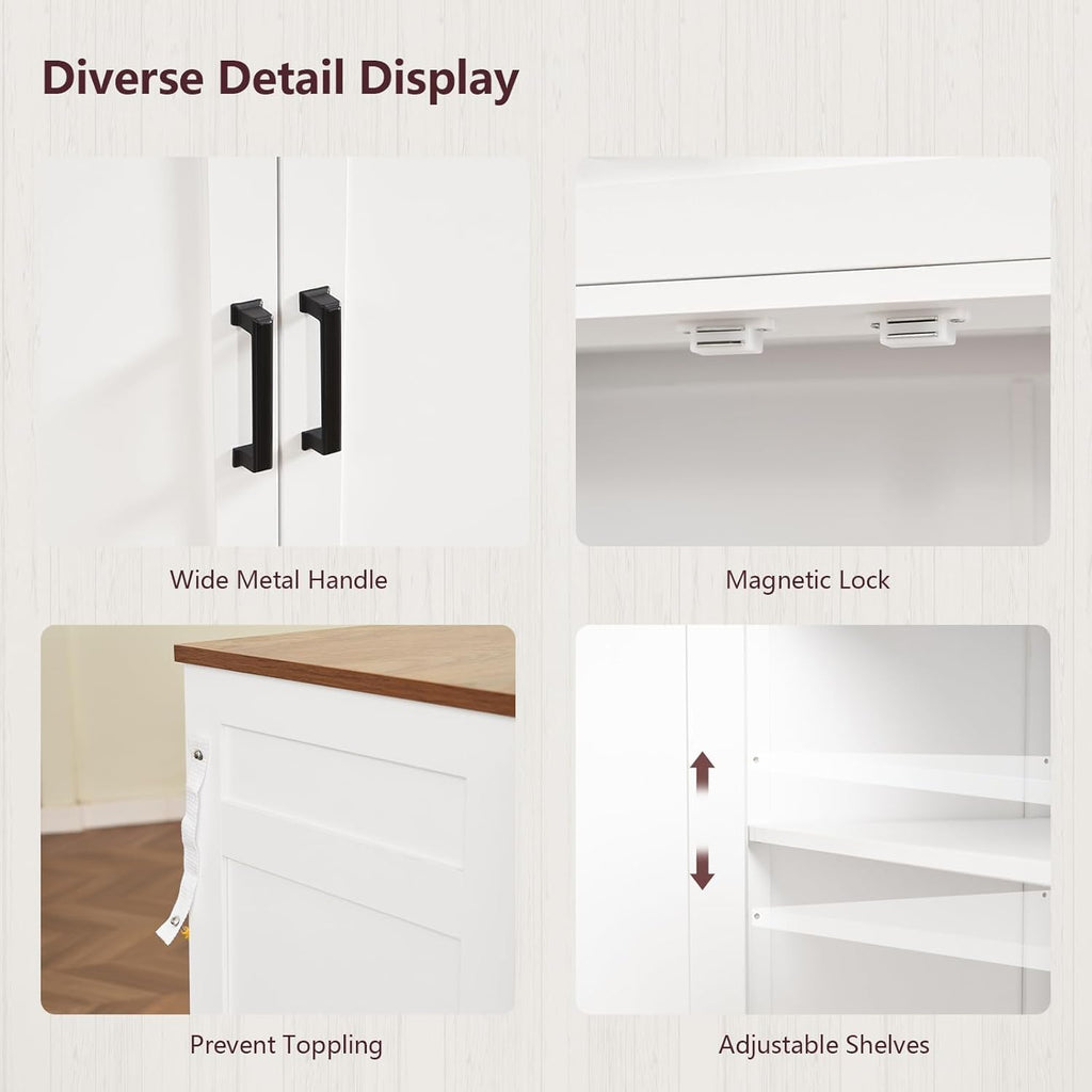 Buffet Cabinet with Storage, Drawers & Adjustable Shelves, 55" Large Sideboard with Doors, Modern Coffee Bar Cabinet for Kitchen or Living Room, White