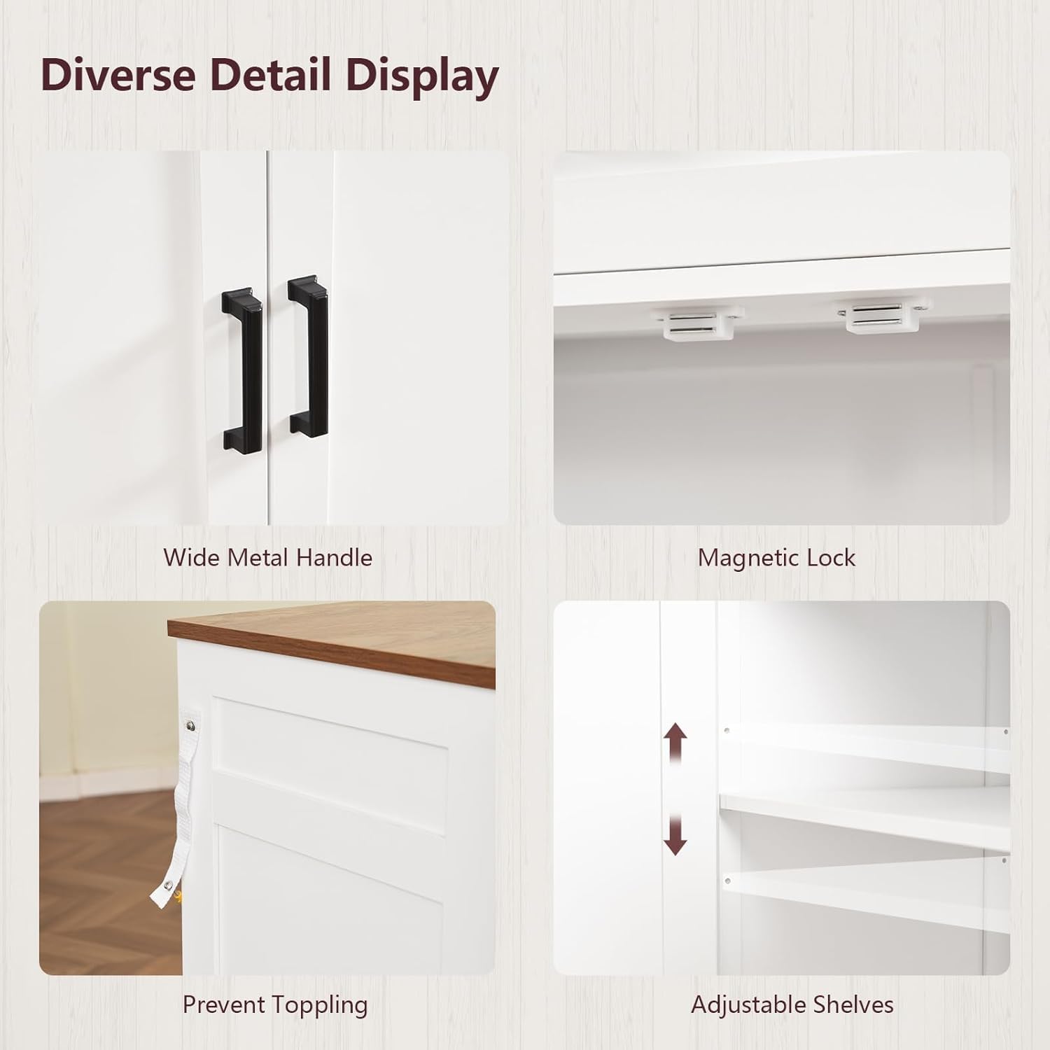 Buffet Cabinet with Storage, Drawers & Adjustable Shelves, 55" Large Sideboard with Doors, Modern Coffee Bar Cabinet for Kitchen or Living Room, White