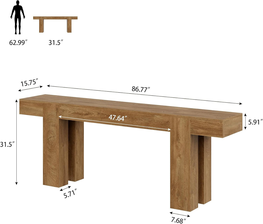 Epecoya 86.77-Inch Extra Long Console Table, Wood Entryway Table, Large Farmhouse Sofa Table Behind Couch for Living Room Hallway, Natural Oak Brown