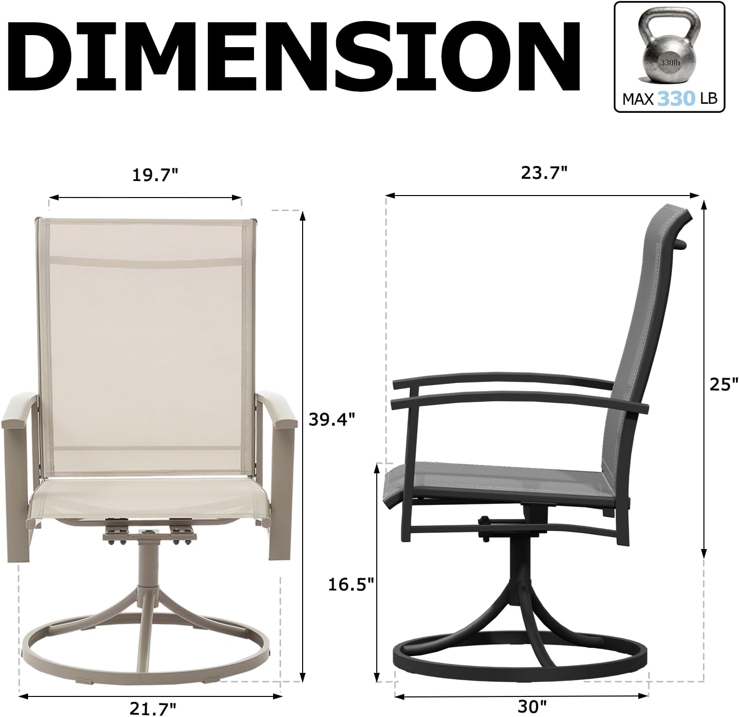 Outdoor Swivel Rocker Dining Chair Set of 2, All Weather Patio Dining Chair with Textilene High Back and Metal Frame, Backyard, Lawn Garden and Deck Porch Patio Furniture Set