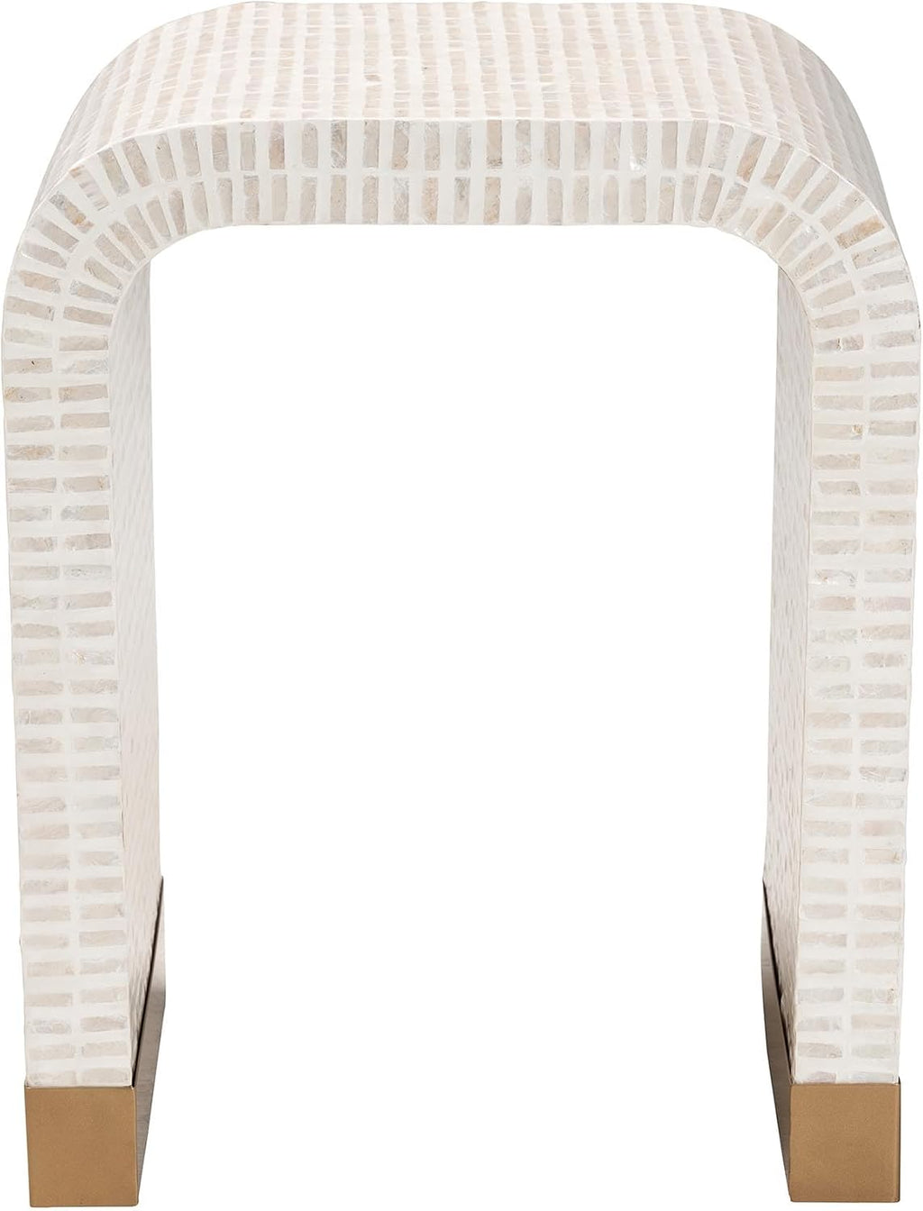 Bali & pari Carlyn Coastal Beige and White Mother of Pearl Capiz Shell End Table