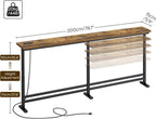 YATINEY 78.7" Console Table with Adjustable Height (27.6"-35.4") and Power Outlet, Skinny Behind Couch Table, Narrow Long Sofa Table for Living Room, Hallway, Entryway, Rustic Brown and Black CT09UBR