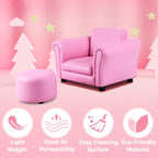 Costzon Kids Couch with Footstool, Children's Sofa with ASTM & CPSIA w/PU Leather Surface, Mini Armrest Chair Lounge, Soft Kids Sofa for Preschool Bedroom Kids Room Toddlers Boys Girls Birthday (Pink)